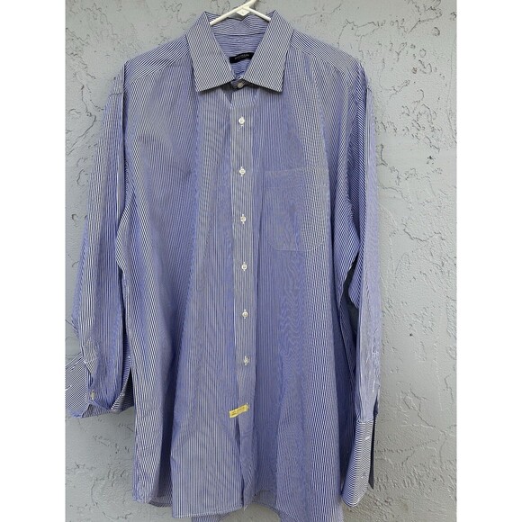 Burberry London Men's 18-38 Blue Stripe Cotton Long‎ Sleeve  Button Down Shirt - Picture 1 of 16